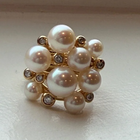 David Yurman Large Pearl Cluster Ring 18K Yellow Gold Diamonds Size 6.5 - Picture 1 of 6